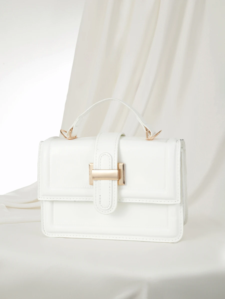 Clariva Vintage Solid Color Minimalist Metal Lock Square Shoulder Crossbody Bag With Mini Handbag, Suitable For Young Female College Students, Career Starters - White - View 1