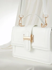 Clariva Vintage Solid Color Minimalist Metal Lock Square Shoulder Crossbody Bag With Mini Handbag, Suitable For Young Female College Students, Career Starters - White - View 4