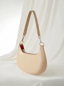 Clariva 1pc PU Solid Color Zipper Crescent Underarm Bag, Fashionable Retro Shoulder Bag, Suitable For Office Ladies, Versatile Use - Khaki - View 2