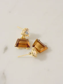 Clariva Geometric Crystal Drop Earrings - Brown - View 2