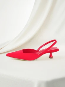 Clariva Women's Solid Color Kitten Heel Shoes, Elegant Pointed Toe High Heels, Ankle Strap High Heels - Red - View 2