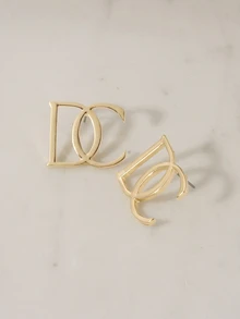 Clariva 1 Pair Asymmetrical Geometric Earrings For Women - Gold DC Letter Stud Earrings - View 4