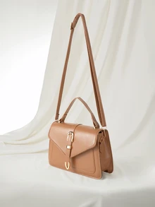 Clariva Minimalist Flap Square Bag - Brown - View 2