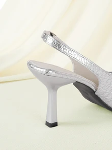 Clariva Sandalias de tacón de gatito de punta afilada para mujer - Plateado - Ver 3