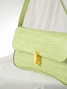 Clariva Fashionable Solid Color Metal Decor Shoulder Bag, Minimalist Elegant Style Underarm Handbag, Suitable For Shopping, Wallet, Young Women - Green - View 4