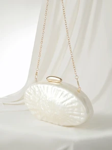 Clariva Chic Minimalist Marble Pattern Acrylic Clutch Bag, Unique Egg-Shape Personalized Party Chain Shoulder Bag - Champagne - View 2
