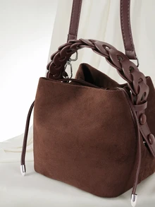 Clariva Este nuevo bolso de mano mini de moda presenta un diseño de unicolor, complementado por una decoración distintiva de la correa del hombro. Es un bolso portátil y elegante, muy adecuado para el trabajo, el transporte diario y diversas ocasiones como reuniones. - Café - Ver 4