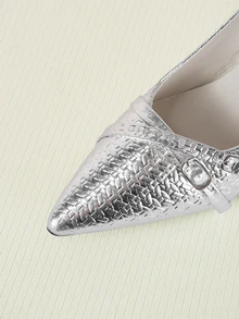 Clariva Sandalias de tacón de gatito de punta afilada para mujer - Plateado - Ver 5