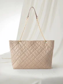 Clariva Lightweight, Portable, Large Capacity Casual, Fashion Quilted Detail Tote Bag, Elegant Large Artificial Leather Handbag - Khaki - View 3