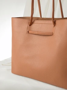 Clariva 1pc Vintage Dual-Compartment Handbag, Large Capacity Tote Shoulder Bag, Versatile Commuter Casual Chic Adjustable Strap Women Bag - Brown - View 4