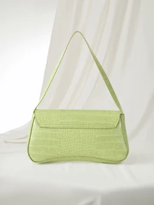 Clariva Fashionable Solid Color Metal Decor Shoulder Bag, Minimalist Elegant Style Underarm Handbag, Suitable For Shopping, Wallet, Young Women - Green - View 3