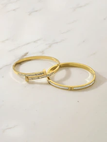 Clariva 5pcs/Set Personalized Multi-Color Stainless Steel Bracelet & Bangle Set, Unique Design, Fashionable, Exquisite Ideal Gift - Gold 13 - View 6