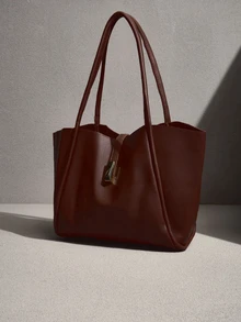 NobleVue 时尚纯色 PU 手提包、单肩包、多功能手提包，适合女性购物、上班通勤、学生返校和日常使用 - 咖啡棕 - 查看 2