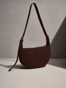 NobleVue 1 buah Tas Bahu Minimalis Wanita Modis Warna Polos, Kulit PU, Cocok untuk Kencan, Belanja, Serbaguna - Coklat - View 5