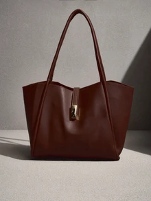 NobleVue 时尚纯色 PU 手提包、单肩包、多功能手提包，适合女性购物、上班通勤、学生返校和日常使用 - 咖啡棕 - 查看 1