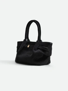 CHICVUE Retro Matte Tote Bag For Women, New Autumn/Winter Minimalist Commuter Handbag, Stylish Shoulder Underarm Bag, Vintage - Black - View 2