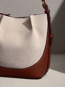 NobleVue New Brown Pleated Drawstring Bucket Bag For Women, Wide Strap Crossbody Tote, Versatile - Beige - View 5