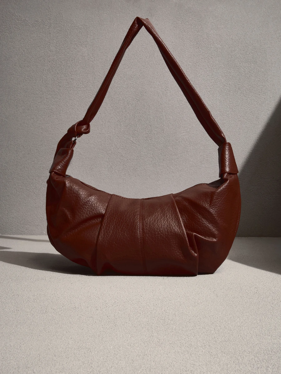 NobleVue Large Capacity Vintage Soft Leather Pleated Crescent Bag, Casual Versatile Style, Suitable For Commuting, Can Be Used As Shoulder Bag Or Crossbody Bag - View 1