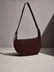 NobleVue 1 buah Tas Bahu Minimalis Wanita Modis Warna Polos, Kulit PU, Cocok untuk Kencan, Belanja, Serbaguna - Coklat - View 4