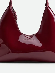 CHICVUE Bolso de hombro tipo baguete en forma de media luna patentado rojo, estilo coreano de moda - Bolso de mano tipo satchel para dama, bolso elegante de debajo del brazo - Burdeos - Ver 5