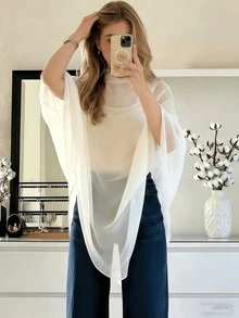Women's Elegant Asymmetric Hem Chiffon Top White Summer - White - View 3