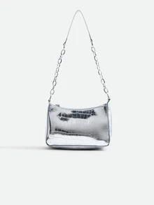 CHICVUE Bolso hobo mini con cocodrilo en relieve plata con cadena con tira - Plateado - Ver 1