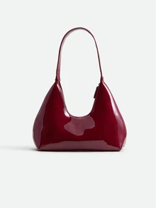 CHICVUE Bolso de hombro tipo baguete en forma de media luna patentado rojo, estilo coreano de moda - Bolso de mano tipo satchel para dama, bolso elegante de debajo del brazo - Burdeos - Ver 3