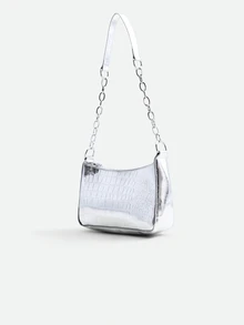 CHICVUE Bolso hobo mini con cocodrilo en relieve plata con cadena con tira - Plateado - Ver 2