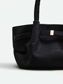 CHICVUE Retro Matte Tote Bag For Women, New Autumn/Winter Minimalist Commuter Handbag, Stylish Shoulder Underarm Bag, Vintage - Black - View 5