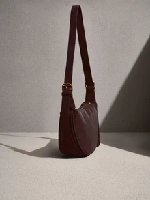 NobleVue 1 buah Tas Bahu Minimalis Wanita Modis Warna Polos, Kulit PU, Cocok untuk Kencan, Belanja, Serbaguna - Coklat - View 3