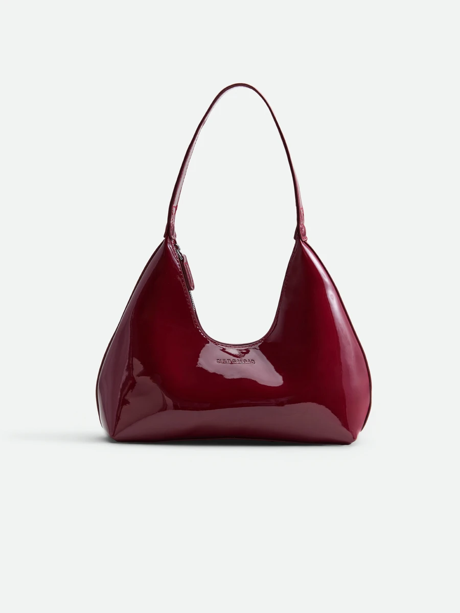 CHICVUE Bolso de hombro tipo baguete en forma de media luna patentado rojo, estilo coreano de moda - Bolso de mano tipo satchel para dama, bolso elegante de debajo del brazo - Burdeos - Ver 1