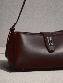 NobleVue Minimalist Leather Texture Shoulder Bag, Lockable Design Casual Crossbody Bag, Women's Commuter Underarm Bag Suitable For Dates, Work, Commuting - Coffee - View 5