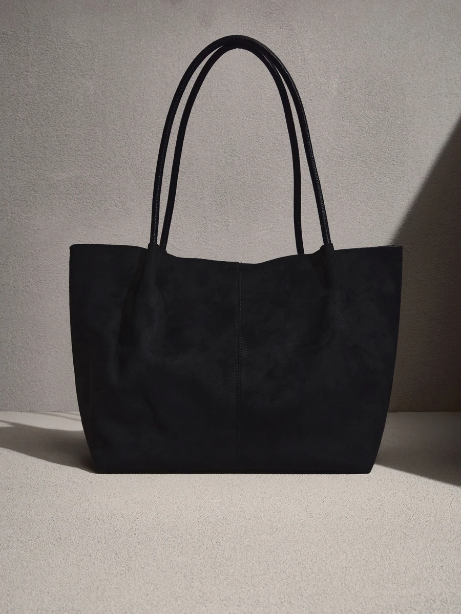 NobleVue Bolso de ante marrón café retro, nueva colección primavera 2026. Bolso de hombro de gran capacidad con bolsillo pequeño y bolso de axila, para uso empresarial y casual, ideal para ir al trabajo, compras, citas, viajes, estudiantes universitarias y otras ocasiones. Bolso de mano para mujer, de uso diario. - Negro - Ver 1
