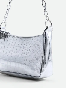 CHICVUE Bolso hobo mini con cocodrilo en relieve plata con cadena con tira - Plateado - Ver 5