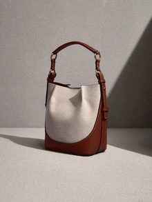 NobleVue New Brown Pleated Drawstring Bucket Bag For Women, Wide Strap Crossbody Tote, Versatile - Beige - View 2
