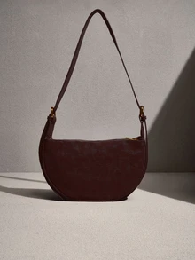 NobleVue 1 buah Tas Bahu Minimalis Wanita Modis Warna Polos, Kulit PU, Cocok untuk Kencan, Belanja, Serbaguna - Coklat - View 1