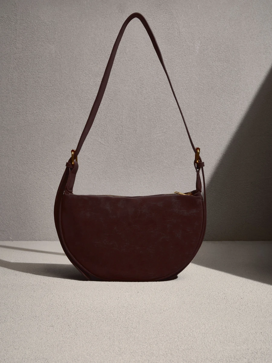 NobleVue 1 buah Tas Bahu Minimalis Wanita Modis Warna Polos, Kulit PU, Cocok untuk Kencan, Belanja, Serbaguna - Coklat - View 1