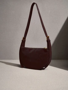 NobleVue 1 buah Tas Bahu Minimalis Wanita Modis Warna Polos, Kulit PU, Cocok untuk Kencan, Belanja, Serbaguna - Coklat - View 2