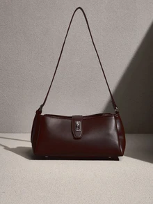 NobleVue Minimalist Leather Texture Shoulder Bag, Lockable Design Casual Crossbody Bag, Women's Commuter Underarm Bag Suitable For Dates, Work, Commuting - Coffee - View 1