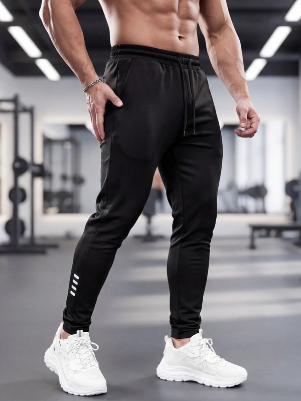 Men's Reflective Sports Jogger Pants, High Elastic Quick-Dry Night Running Training Fitness Trousers