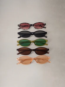 Hatastic 5pcs Geometric Full Frame Plastic Summer Colorful Decorative Design Women's Fashion Glasses, Christmas Gift - 5pcs Black Tea, White, Leopard Print, Green Champagne Combination - View 1