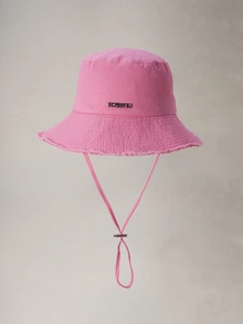 Hatastic 韓式金屬字母飾邊寬帽簷毛邊水桶帽 女款 夏季戶外登山萬聖節適用 - 粉色 - 查看 4