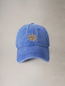 Hatastic 1件刺繡太陽四季戶外棒球帽，復古水洗中性網格卡車帽，可調節高爾夫遮陽帽，萬聖節 - 寶藍色 - 查看 1