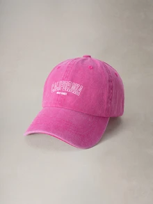 Hatastic 1件中性款加州水洗棒球帽，糖果色情侶帽，適合戶外與返校季 - 玫紅色 - 查看 4