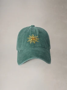 Hatastic 1件刺繡太陽戶外棒球帽，復古水洗中性卡車帽，Y2K情侶太陽帽萬聖節 - 墨綠色 - 查看 1