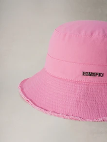 Hatastic 韓式金屬字母飾邊寬帽簷毛邊水桶帽 女款 夏季戶外登山萬聖節適用 - 粉色 - 查看 5