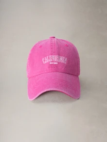 Hatastic 1件中性款加州水洗棒球帽，糖果色情侶帽，適合戶外與返校季 - 玫紅色 - 查看 1