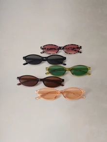 Hatastic 5pcs Geometric Full Frame Plastic Summer Colorful Decorative Design Women's Fashion Glasses, Christmas Gift - 5pcs Black Tea, White, Leopard Print, Green Champagne Combination - View 2