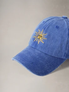 Hatastic 1件刺繡太陽四季戶外棒球帽，復古水洗中性網格卡車帽，可調節高爾夫遮陽帽，萬聖節 - 寶藍色 - 查看 5
