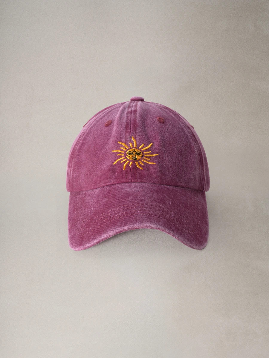 Hatastic 1件刺繡太陽光芒戶外棒球帽,復古水洗中性透氣可調節卡車帽,Y2K情侶遮陽帽萬聖節 - 酒紅色 - 查看 1